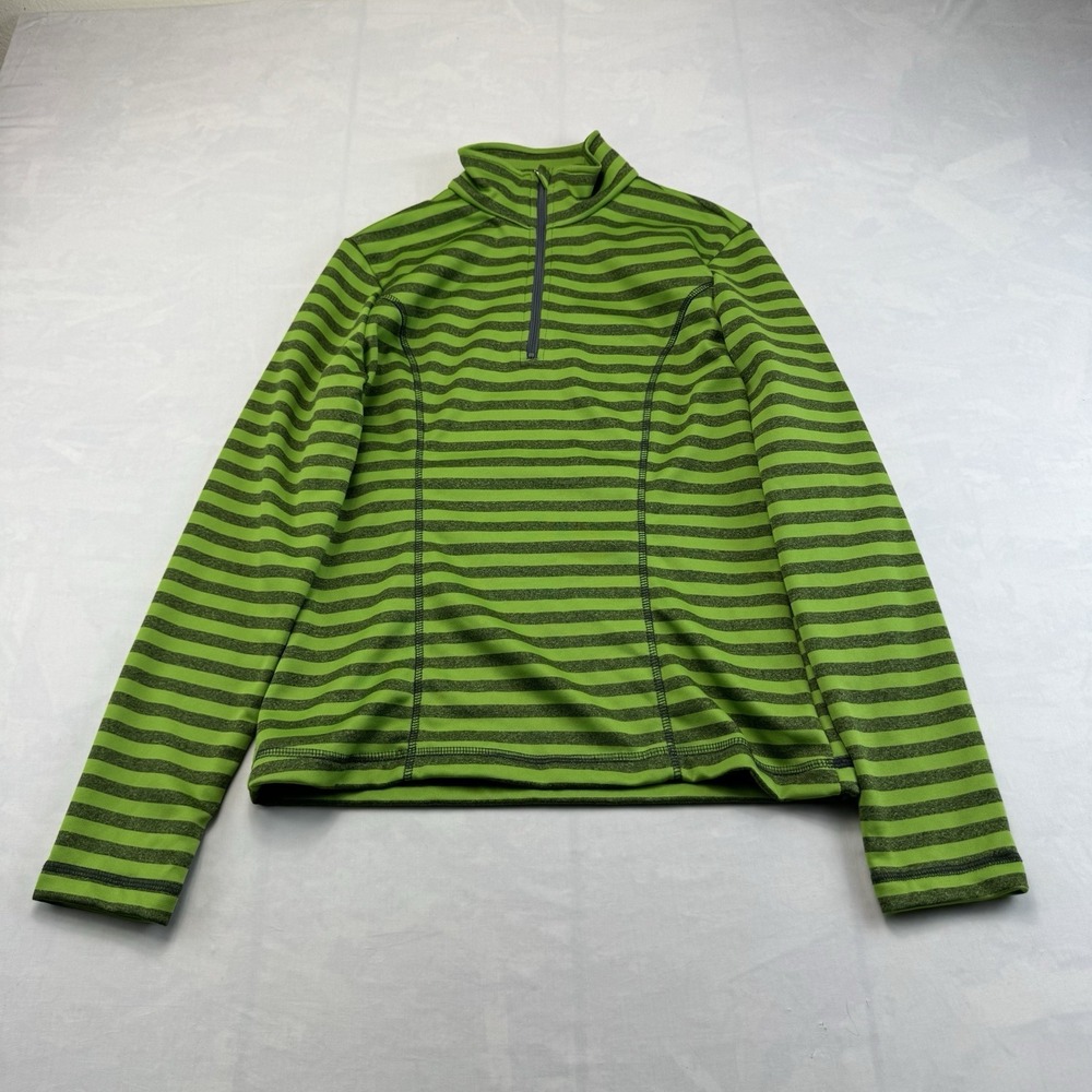 NILS Quarter Zip Pullover Women's Medium Green Striped Fleece Ski Top